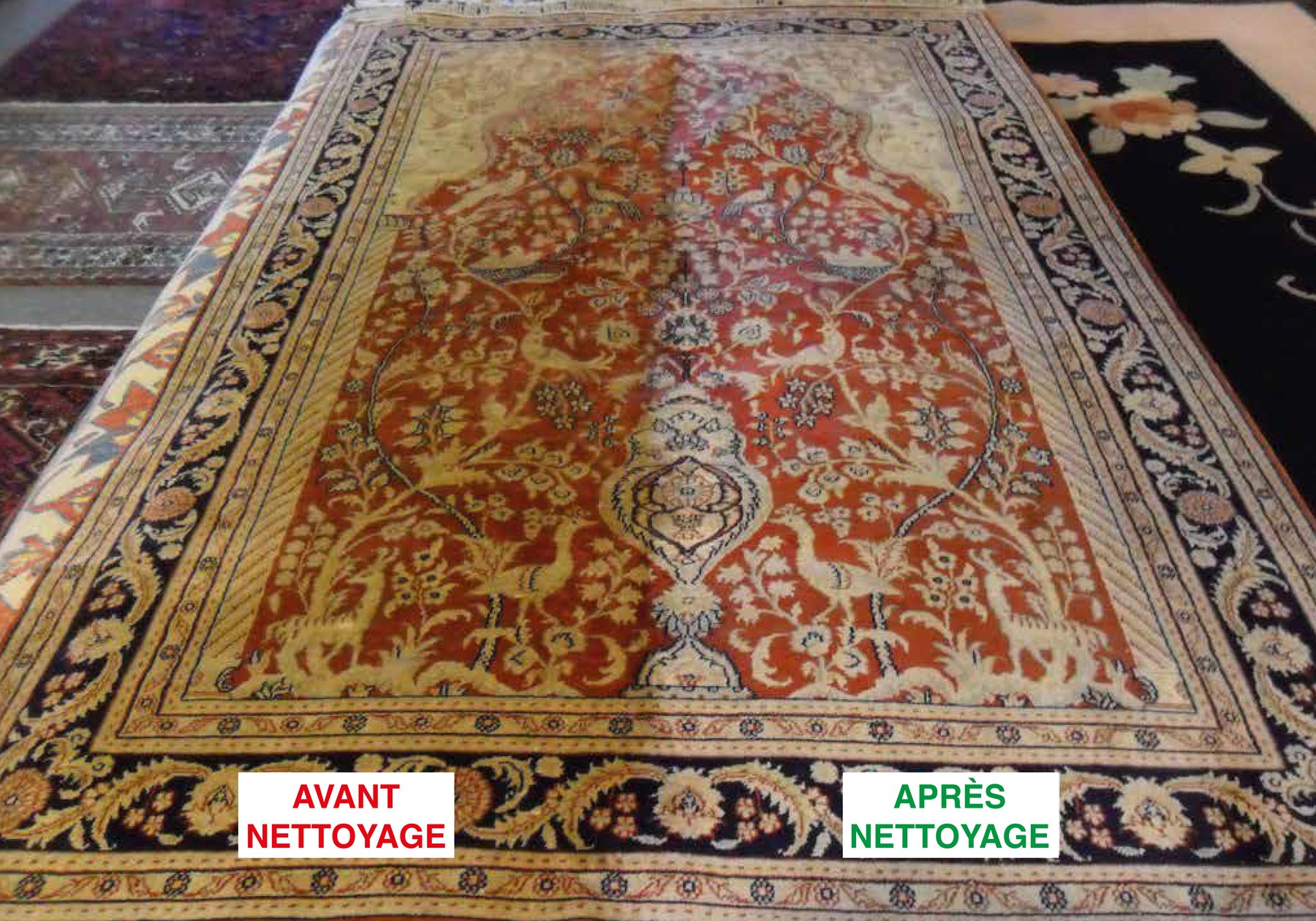 Comparaison avant et après lavage d’un tapis d’Orient